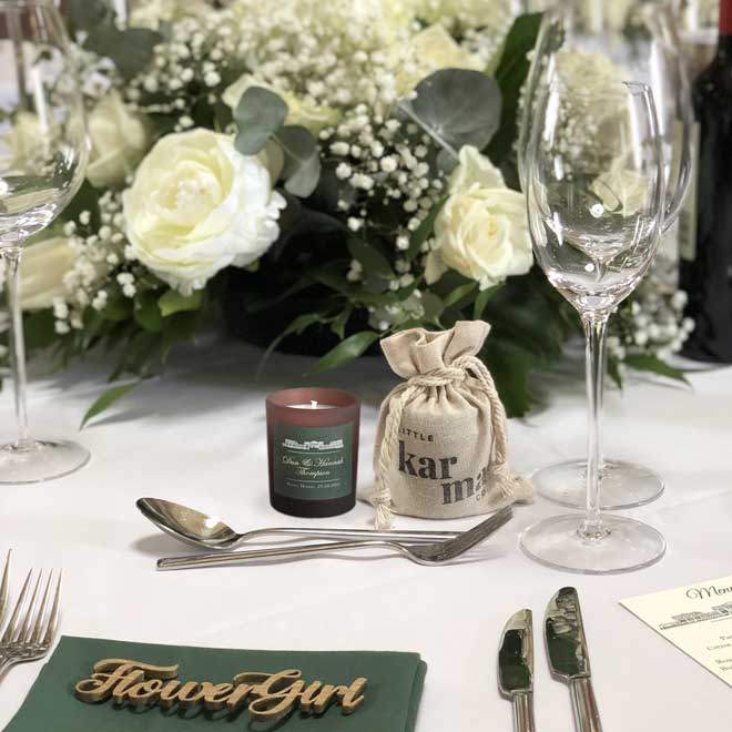 Bespoke wedding favours – custom refillable candle gifts